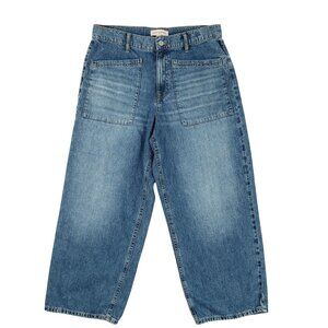 Lucky Brand Sz 10/30 Blue Denim High Rise Wide Leg Cropped Patch Pockets Jeans